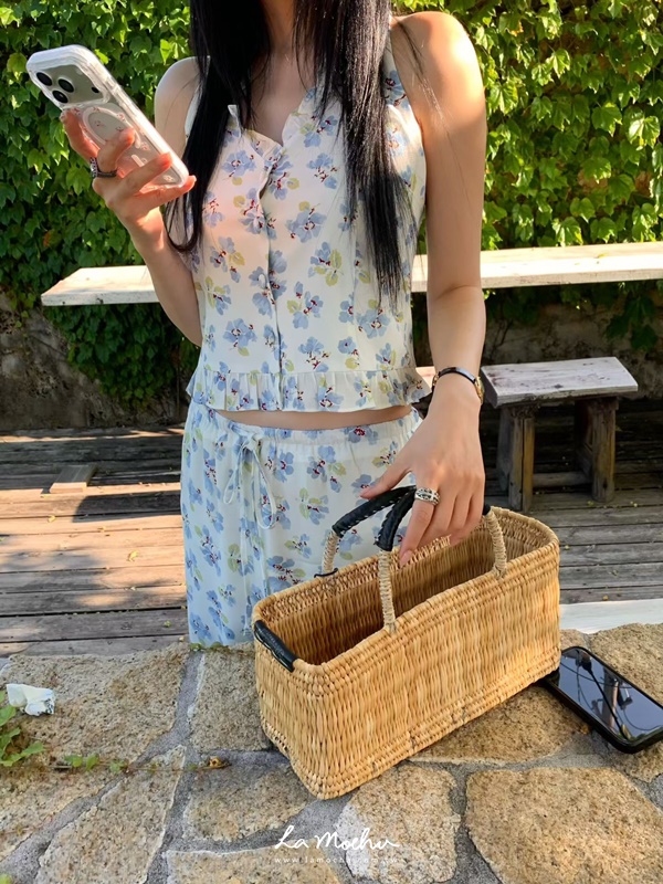 高級花布掛脖上衣